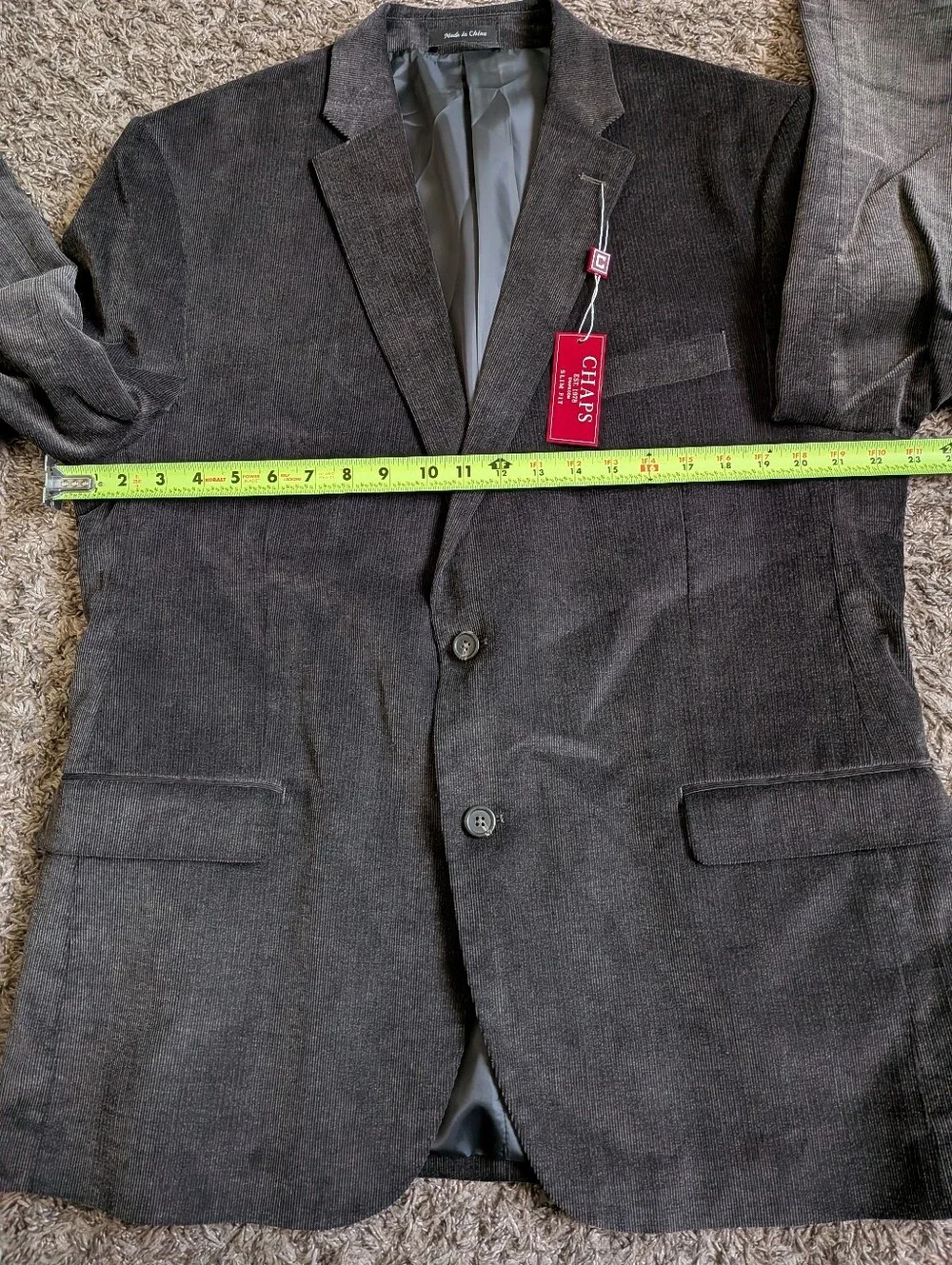 NWT Chaps Slim Fit Grey Cotton Corduroy 2-Button Blazer Jacket Men's 46R